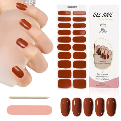 16/20/22Tips Semi-Cured Gel Nail Wraps Full Cover Manicure DIY Waterproof Long Lasting Gel Nail Stickers Set for UV Lamp Need