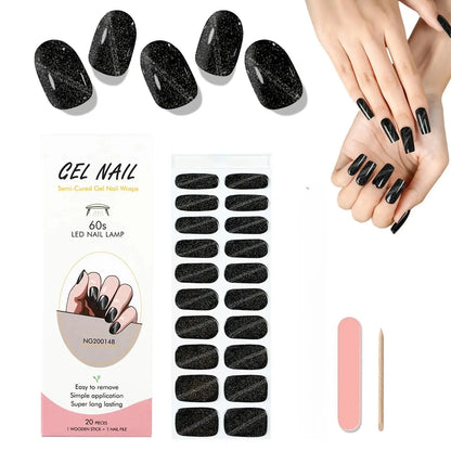 16/20/22Tips Semi-Cured Gel Nail Wraps Full Cover Manicure DIY Waterproof Long Lasting Gel Nail Stickers Set for UV Lamp Need