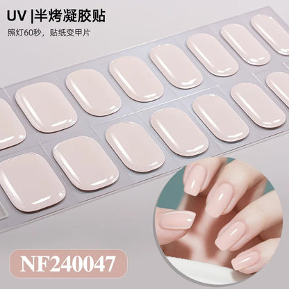 16/20/22Tips Semi-Cured Gel Nail Wraps Full Cover Manicure DIY Waterproof Long Lasting Gel Nail Stickers Set for UV Lamp Need