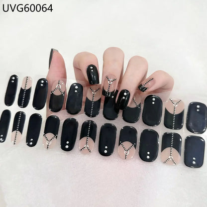 16/20/22Tips Semi-Cured Gel Nail Wraps Full Cover Manicure DIY Waterproof Long Lasting Gel Nail Stickers Set for UV Lamp Need