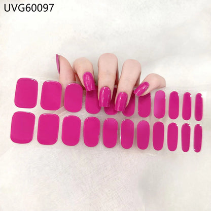16/20/22Tips Semi-Cured Gel Nail Wraps Full Cover Manicure DIY Waterproof Long Lasting Gel Nail Stickers Set for UV Lamp Need
