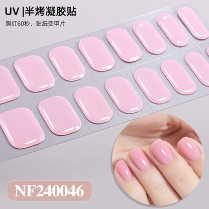 16/20/22Tips Semi-Cured Gel Nail Wraps Full Cover Manicure DIY Waterproof Long Lasting Gel Nail Stickers Set for UV Lamp Need